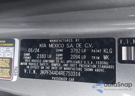 2024 Kia Forte Gt-Line из США, поврежденный, VIN 3KPF54AD4RE753314